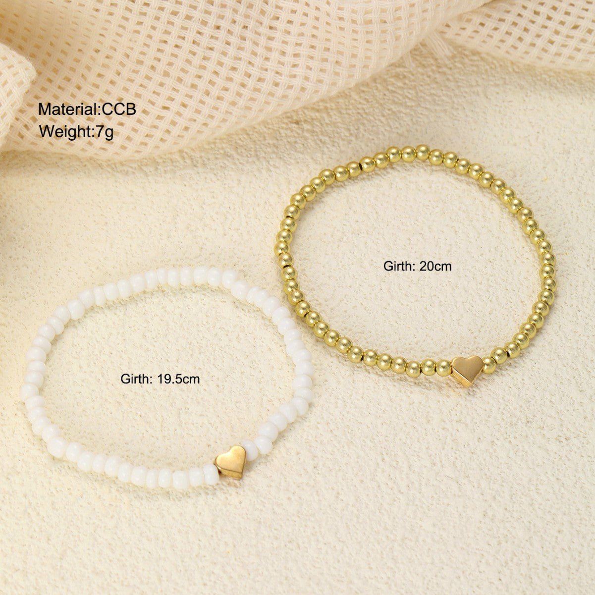 Wholesale Beaded Heart Bracelet 2-Piece Set