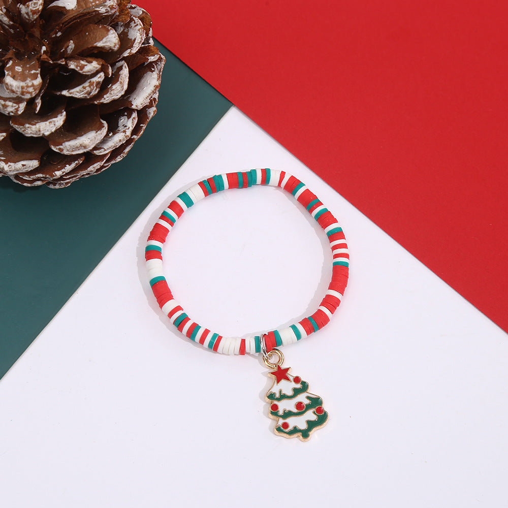 Wholesale Christmas Santa Reindeer Snowman Polymer Clay Charm Bracelet Handmade Holiday Fashion Jewelry Accessory Gift