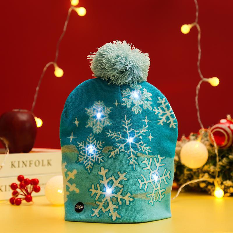 Wholesale Christmas decoration supplies cuffed ball knitted hat LED light  luminous hat adult children hat