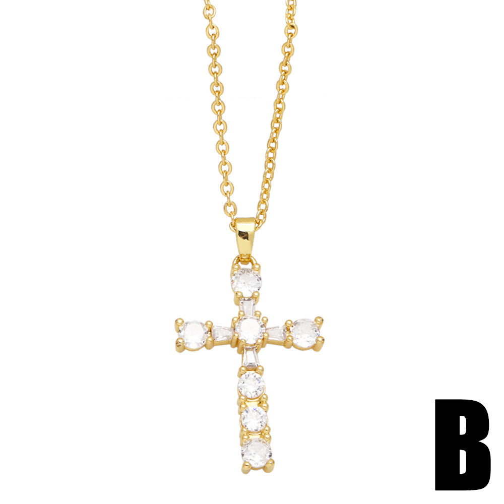 Wholesale zirconia cross clavicle chain versatile sweater chain plated with 18K gold