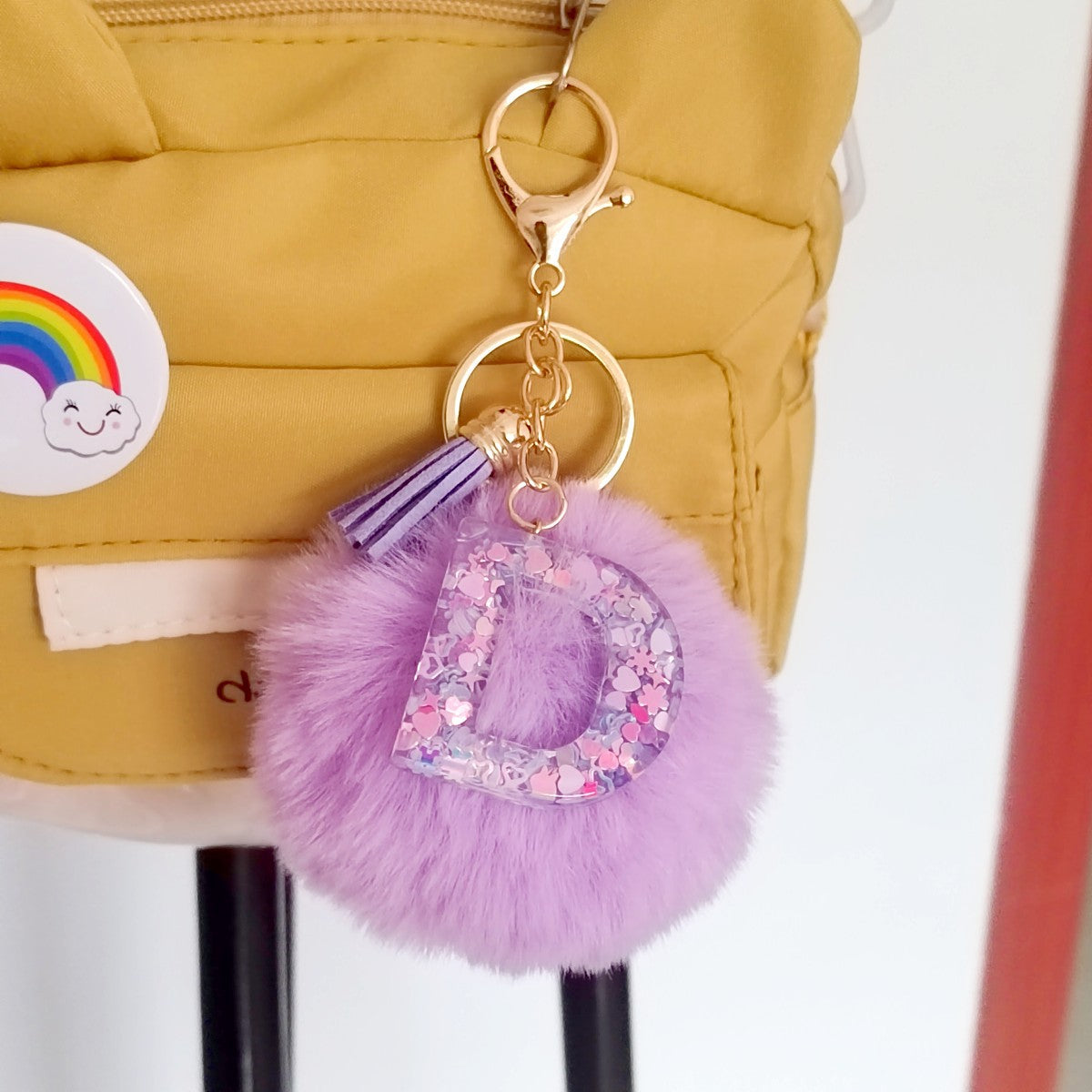 Wholesale Colorful Drip Glue Letter Pendant Light Purple Hairball Keychain
