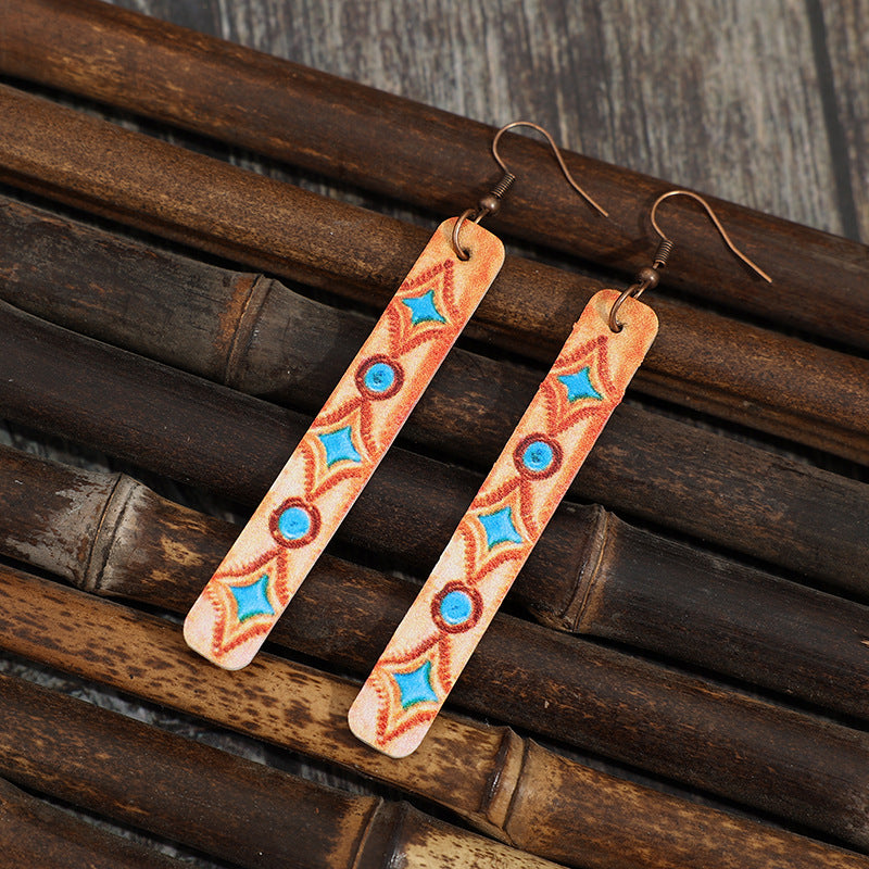 Wholesale Bohemian Retro Geometric Leather Earrings