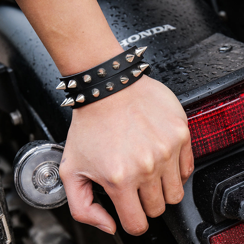 Wholesale Punk bracelet pointed rivet retro irregular winding leather bracelet