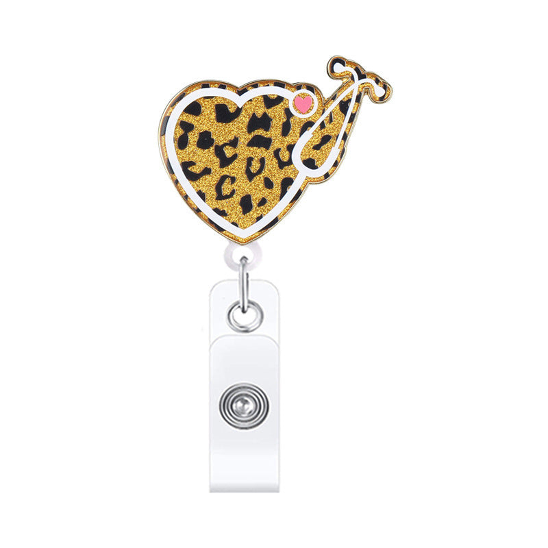 Wholesale Leopard Print Medical Stethoscope Badge Scroll Retractable ABS Keychain
