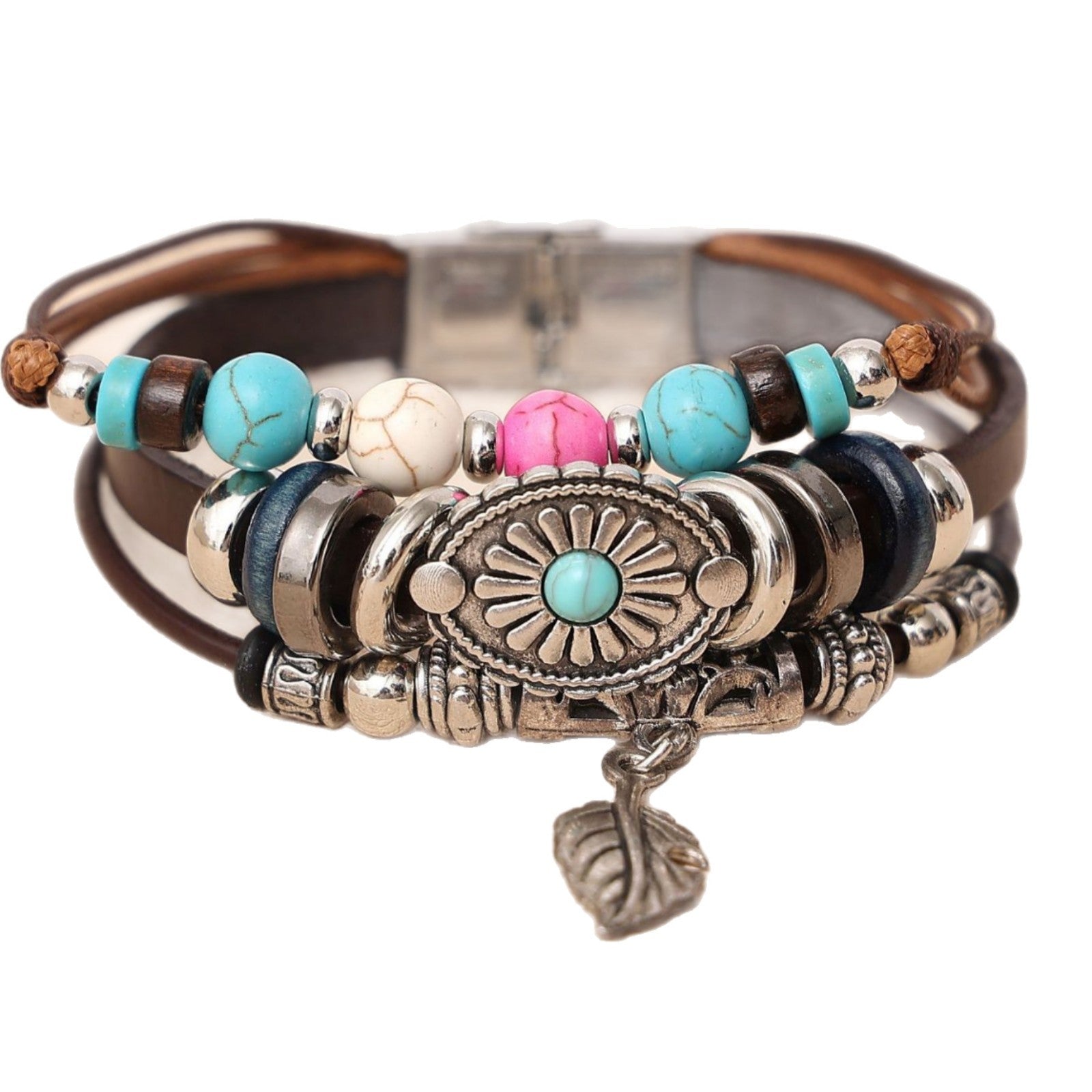 Wholesale Leaf Pine Stone Stainless Steel Bracelets