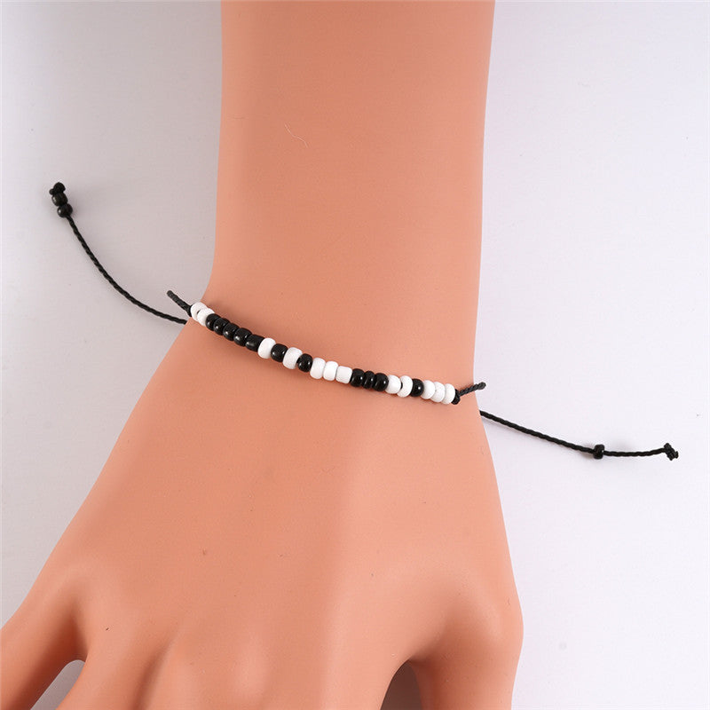 Wholesale Valentine' s Day Morse Code Black and White Rice Bead Weaving Bracelet Set