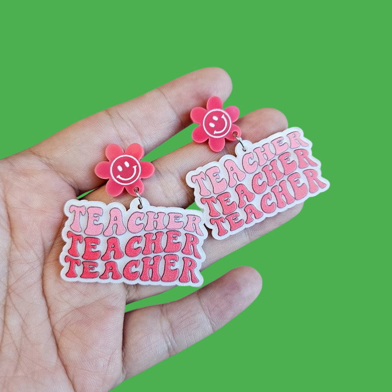 Wholesale 10PCS  Letters Beginning of School Season Graduation Season Flower Teacher Acrylic Earrings
