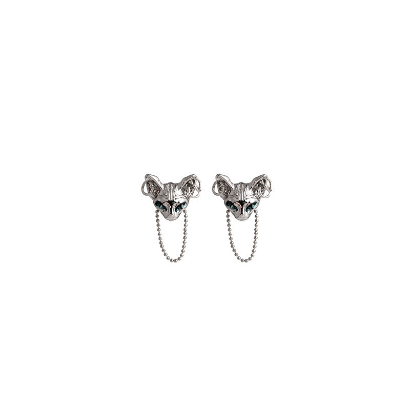 Wholesale Silver Stitch Cat Chain Tassel Alloy Earrings