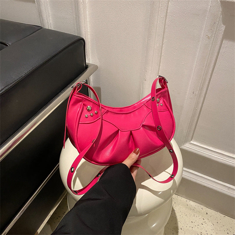 Wholesale Pink Folded Rivets PU Shoulder Messenger Bag