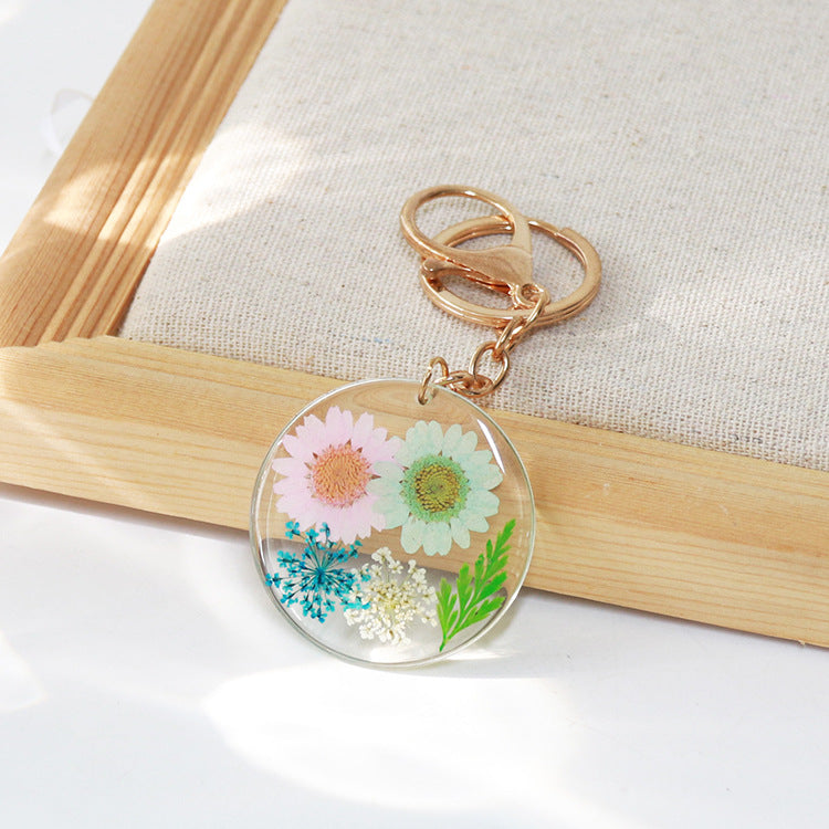 Wholesale 6pcs/pack Resin Natural Dried Flower Sunflower Keychain