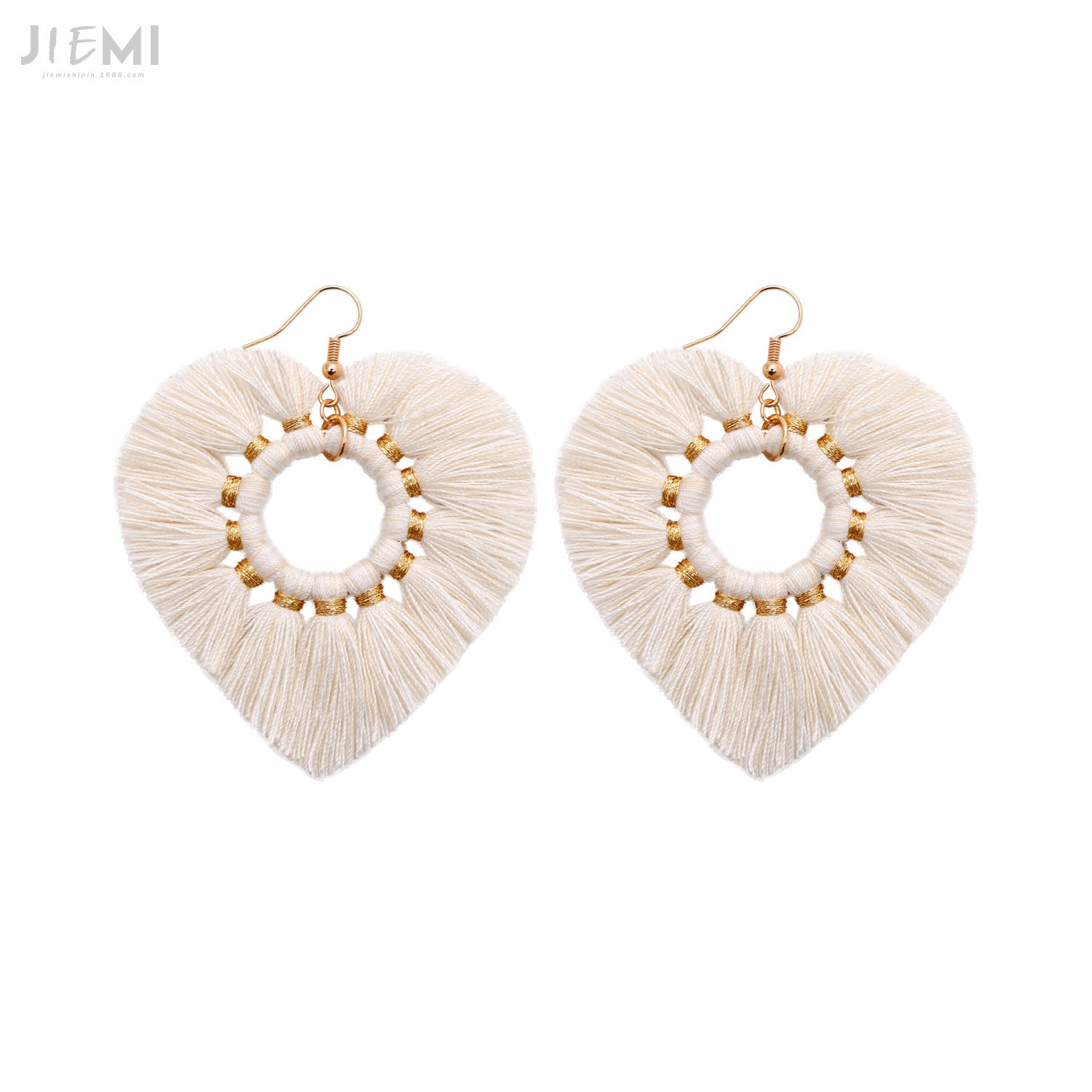 Wholesale Valentine's Day Cotton Thread Peach Heart Tassel Earrings