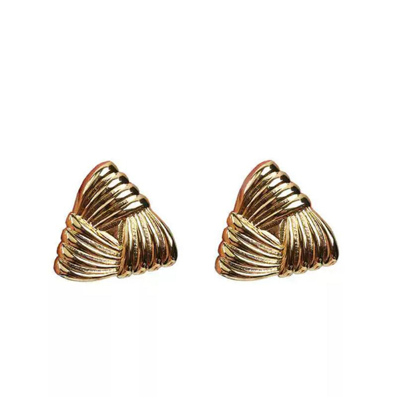 Wholesale Vintage Feather Ruffles Gold Stripe Triangle Earrings