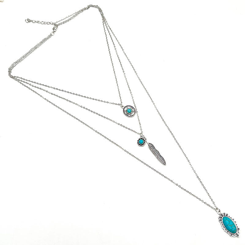 Wholesale Round Turquoise Multi-layer Alloy Necklace