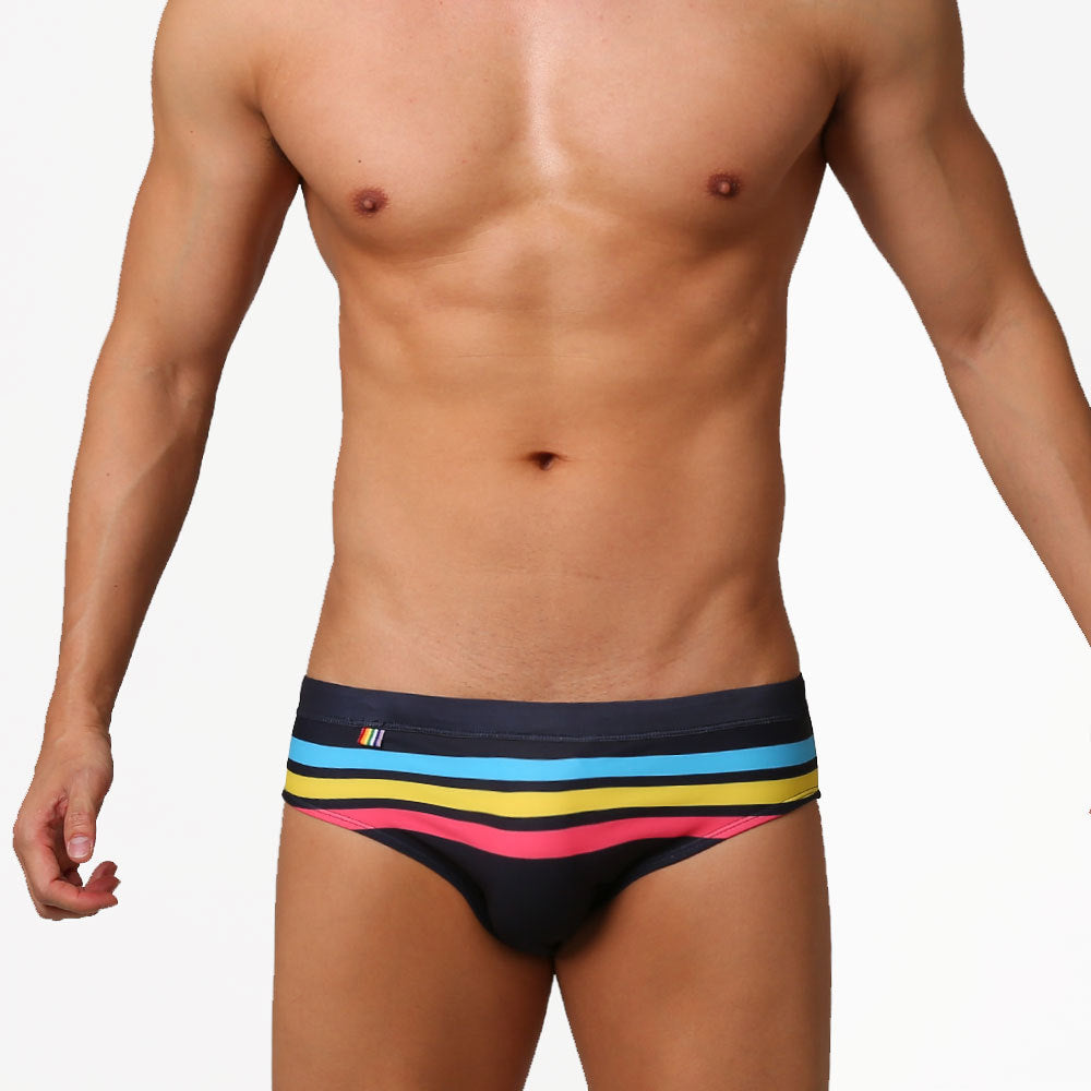 Wholesale Men's Color Striped Triangle Quick Dry Shorts Swimwear