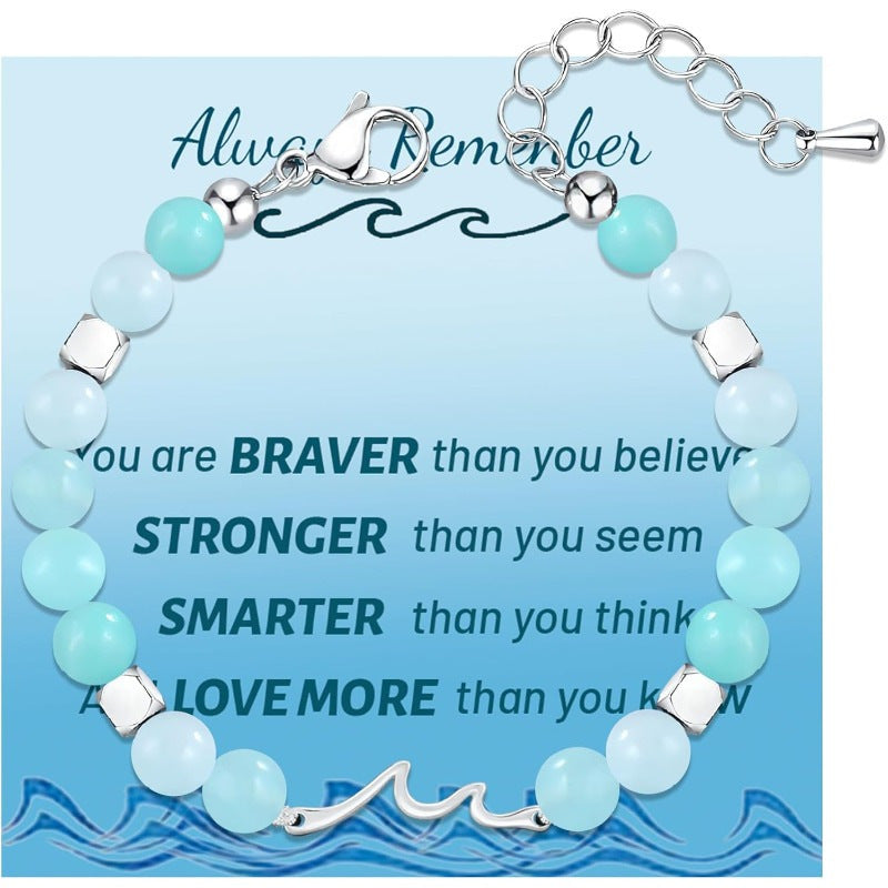 Wholesale Wave Silver Bead Wave Pendant Lobster Buckle Adjustable Bracelet