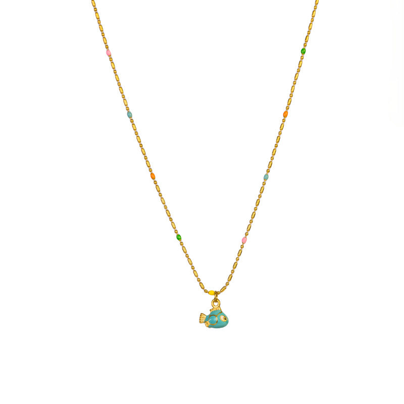 Wholesale Rice Bead Dripping Oil Cartoon Fish Stainless Steel Necklace