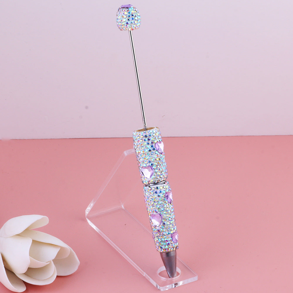 Wholesale  Live Hot Valentine's Day Colorful Love Zircon Full Diamond Pen Ceramic Mud Beaded Pen DIY Beaded Ballpoint Pen
