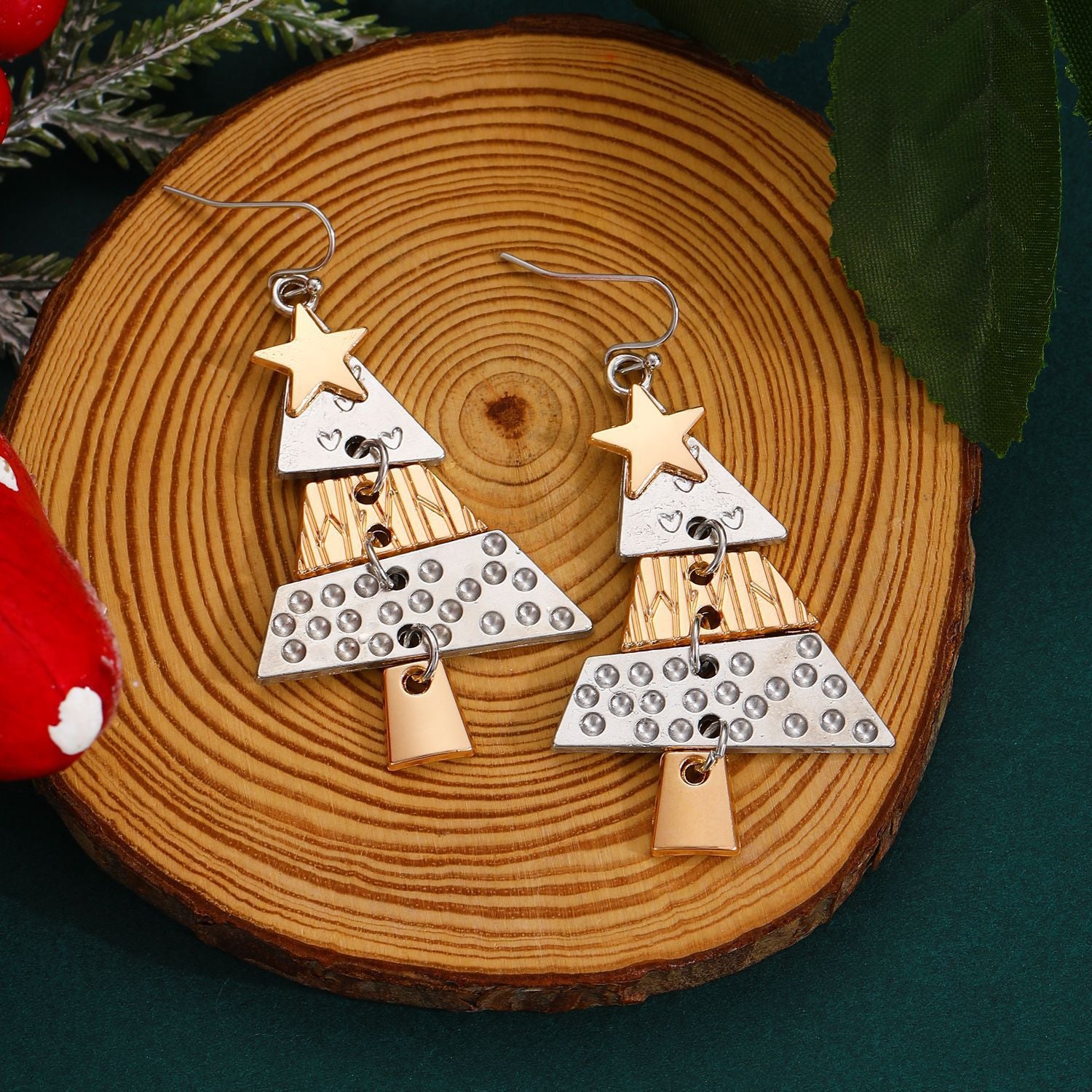 Wholesale Diamond-encrusted Christmas tree earrings