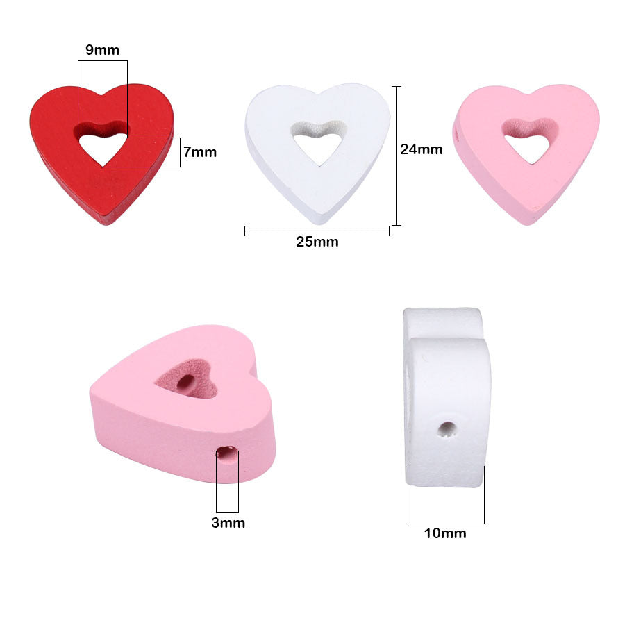 Wholesale  20PCS Valentine's Day Heart-shaped Hollow Perforated Wooden Beads