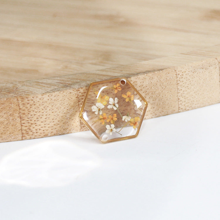 Wholesale New Hexagonal Dried Flower Bracelet Gold Silver Color Small Flower Forget-Me-Not Dried Flower Stainless Steel Chain