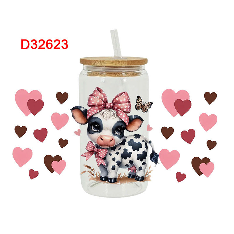Wholesale Love Bow Cow 16oz Cup UV DTF Wraps