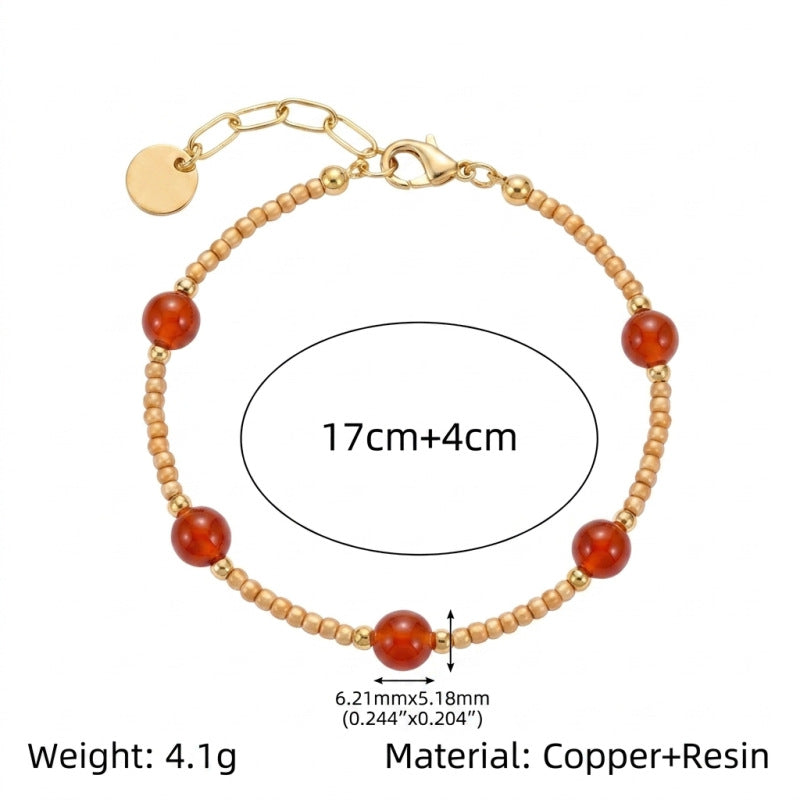 Wholesale Vacation Style Multi Layer Retro Stacking Bracelet Tassel Red Agate Heart And Zircon Gold Plated Copper Women S Jewelry Accessory