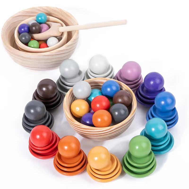 Wholesale Children's New Puzzle Fun 12 Color Ball and Cup Color Classification Wooden Toy Clip Bead Color Recognition Matching Toy
