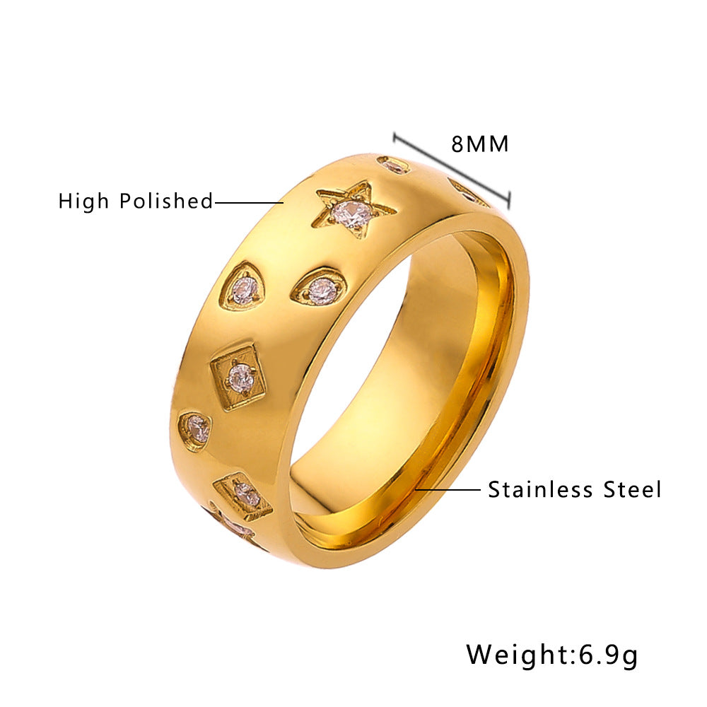 Wholesale 18k Gold Plated Zircon Inlaid Titanium Steel Star Ring
