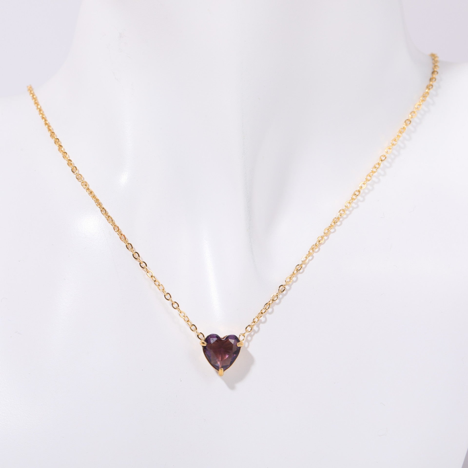 Wholesale Trendy 12 Month Birthstones Heart Pendant Necklace Titanium Steel O Shape Chain Everyday Jewelry Accessory For Boutique Resale