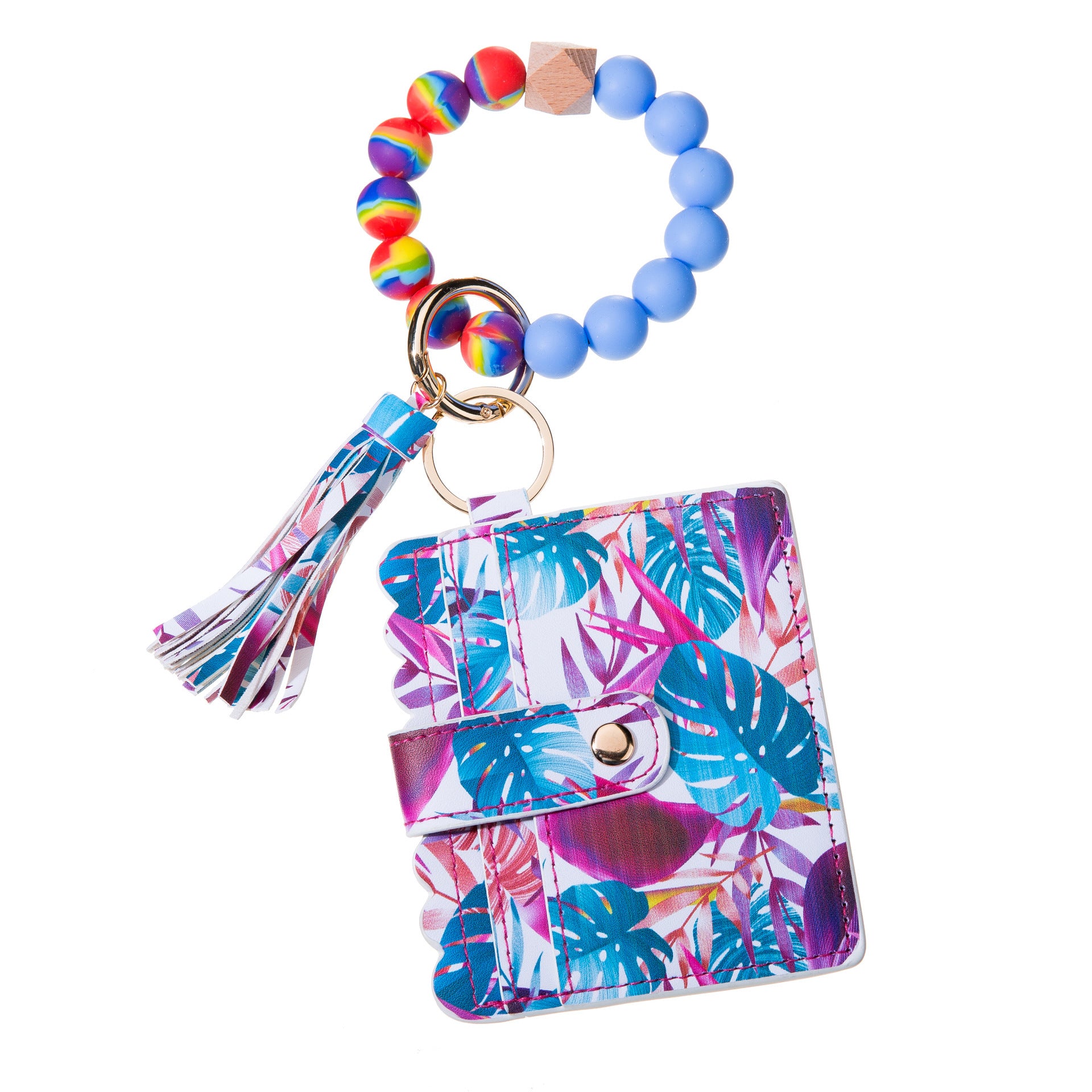 Wholesale Card Holder Colorful Silicone Beaded Wrist Keychain