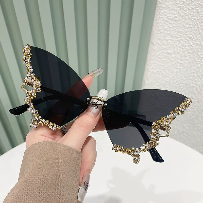Wholesale Large Frame Diamond Butterfly Sunglasses