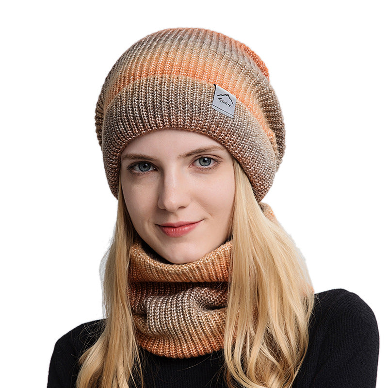 Wholesale Autumn and Winter Gradient Beanie Hat Ear Protection Cold Protection Knit Two-piece Set