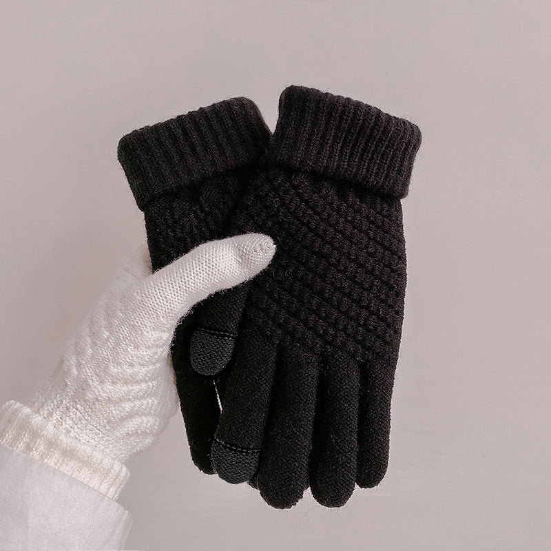 Wholesale New Winter Style Pineapple Style Imitation Cashmere Full Finger Touch Screen Knitted Warm Jacquard Plus Velvet Thickened Wool Gloves