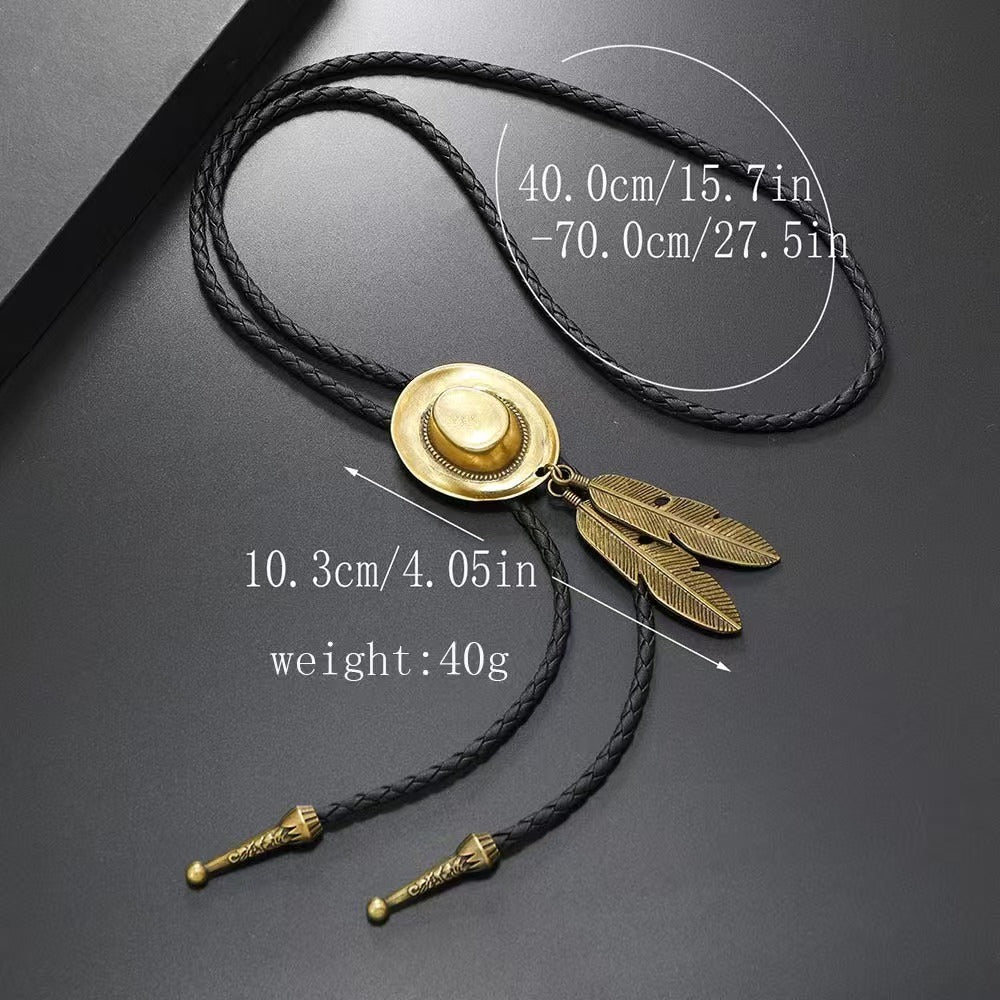 Wholesale Western cowboy hat Feather pendant long necklace