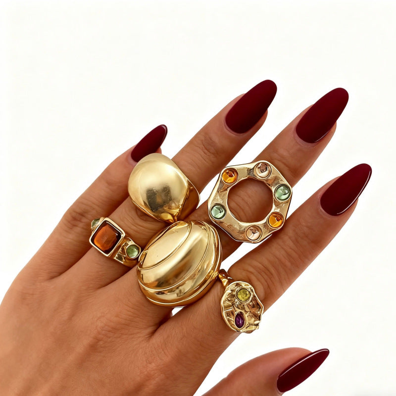 Wholesale Geometric Retro Irregular Diamond Set Ring Set