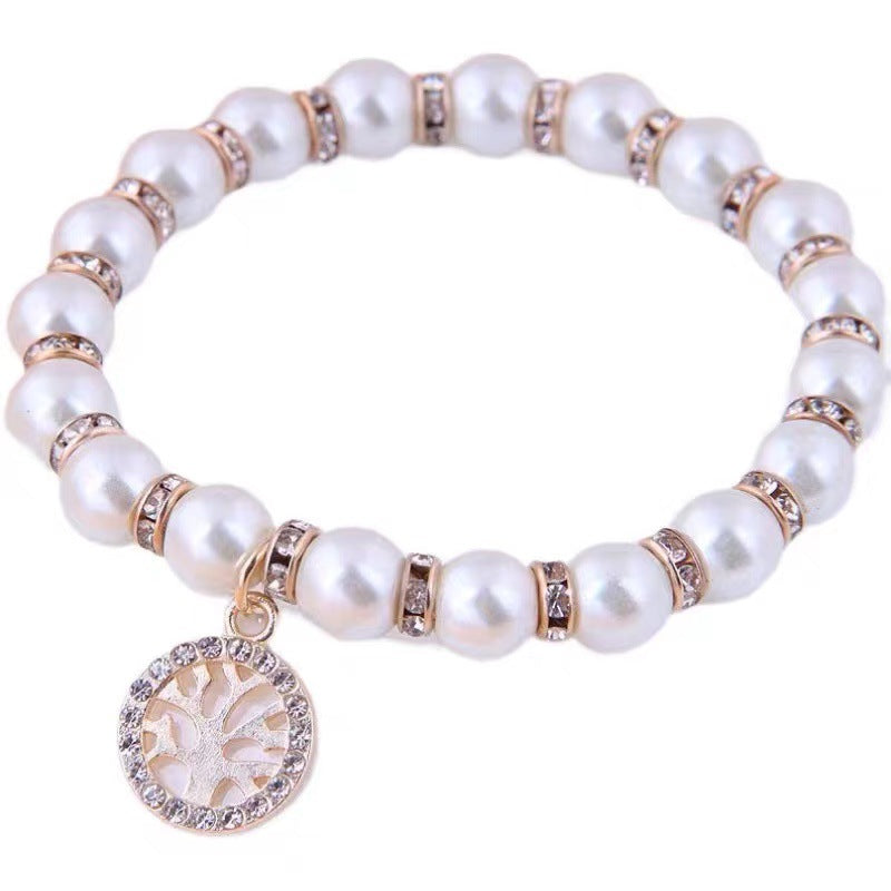 Wholesale Alloy Hand Palm Pendant Diamond Pearl Bracelet