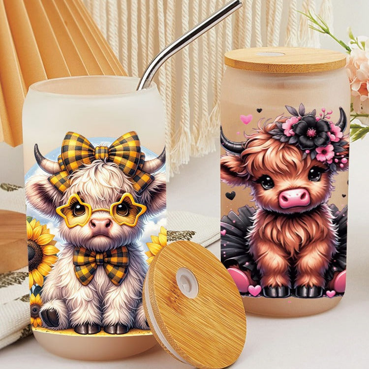 Wholesale Beverage cartoon calf  16oz Cup UV DTF Wraps