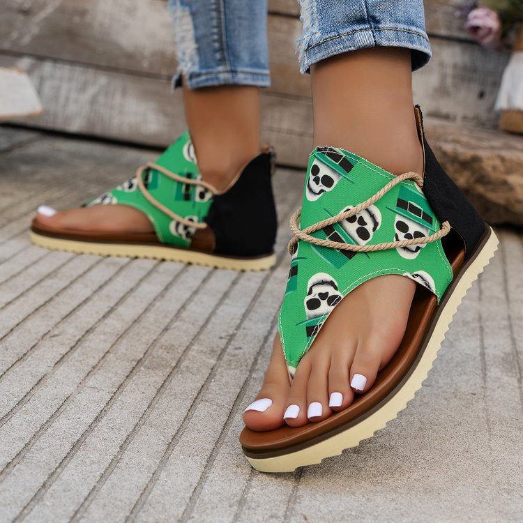 Wholesale New summer printed flat thong beach sandals