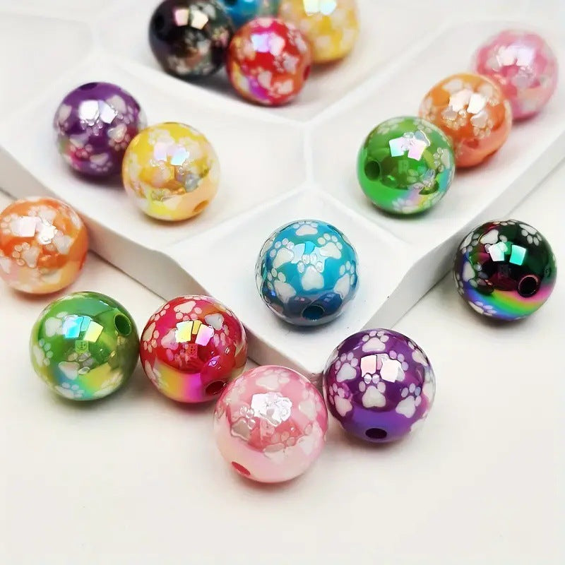 Wholesale 100PCS/PACK UV Coloured Acrylic Cat's Paw Pattern Beads