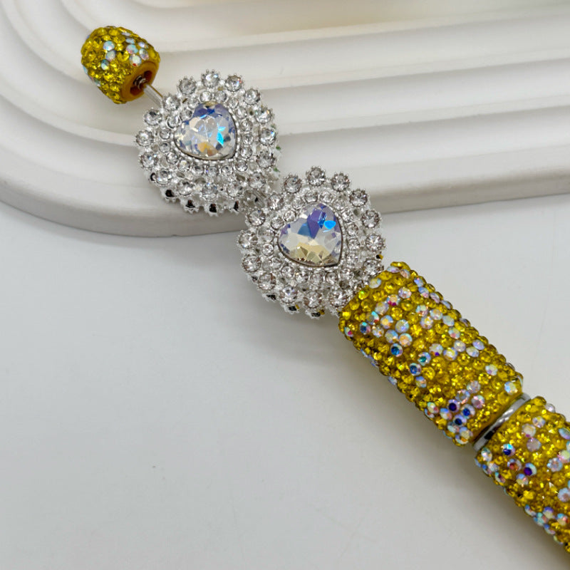 Wholesale 20pcs Double-layer Diamond Edge Love Double-sided Alloy Straight Hole 3D Crystal Beads