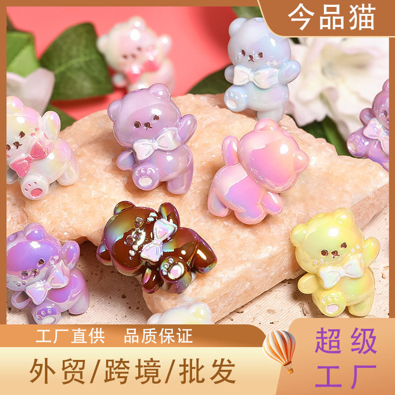 Wholesale Random 100pcs Cartoon Cream Bow Tie Bear Acrylic Beads