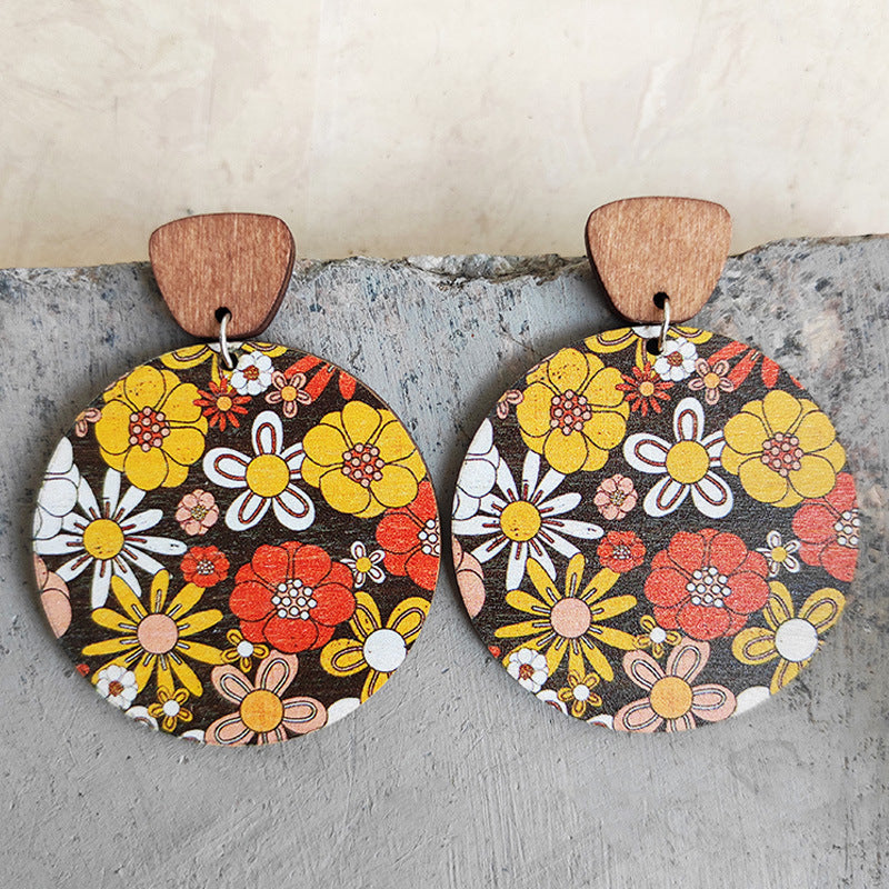 Wholesale Vintage Floral Wood Earrings Bohemian Earrings