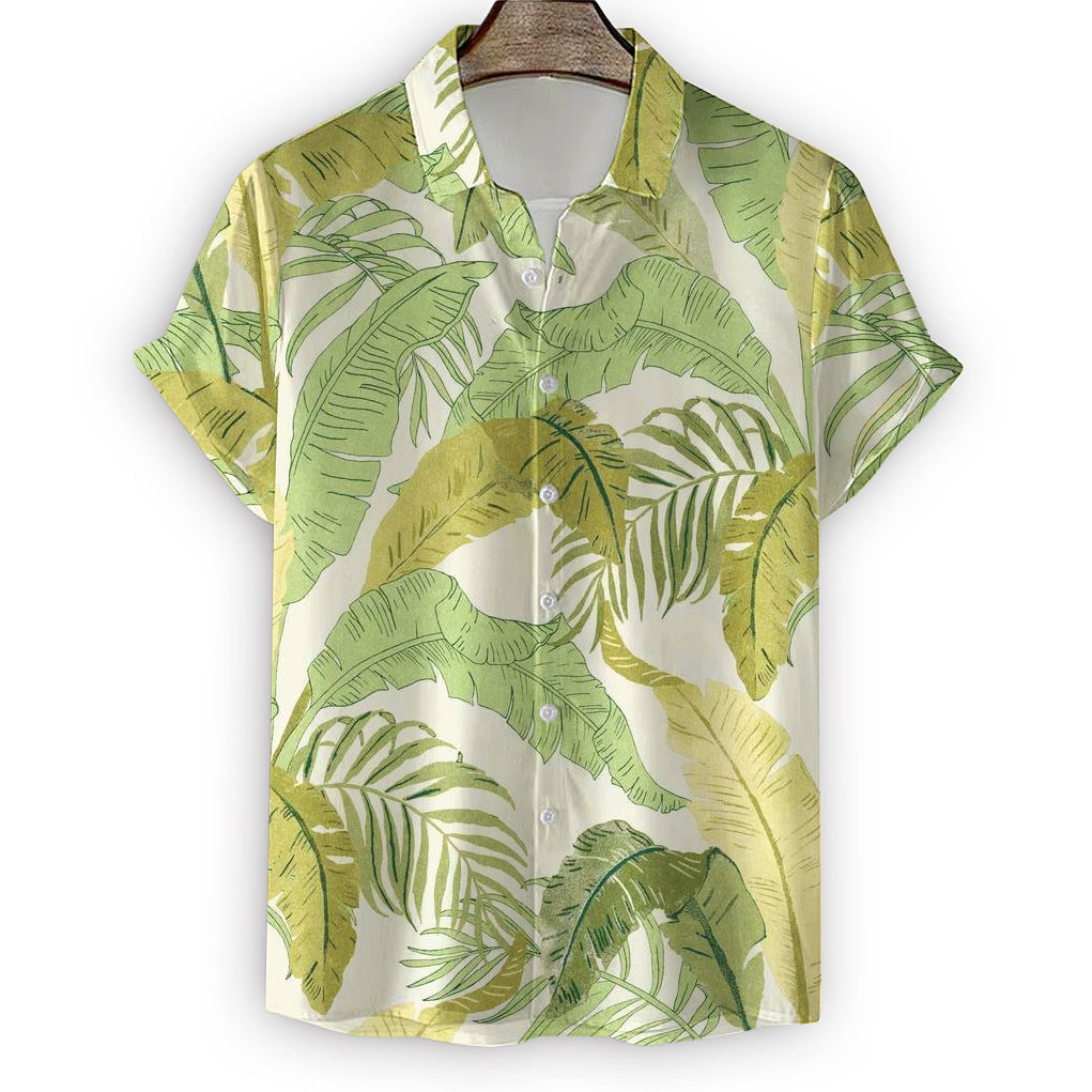 Wholesale Men's Beach Shirt 3D Digital Printing Green Plant Short Sleeve Tops