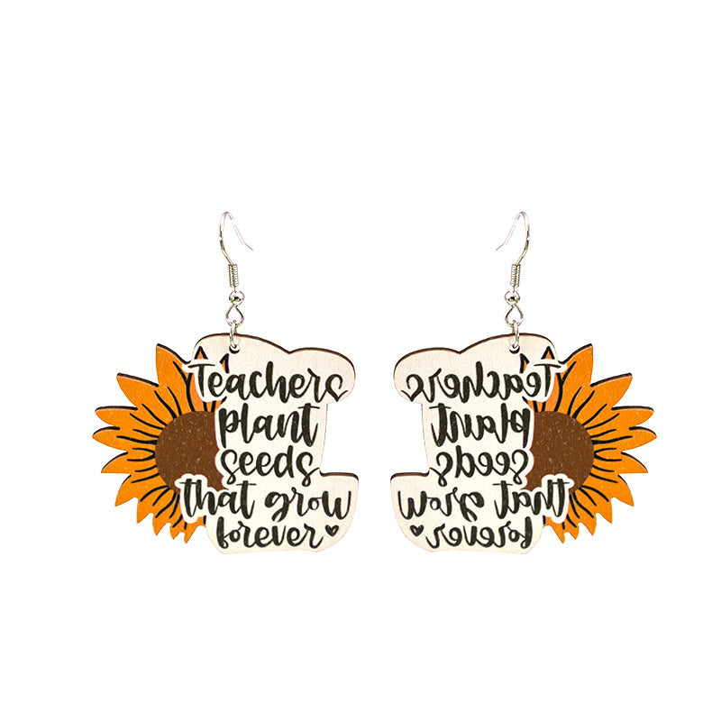 Pendientes de alfabeto de lápiz de madera de flores al por mayor