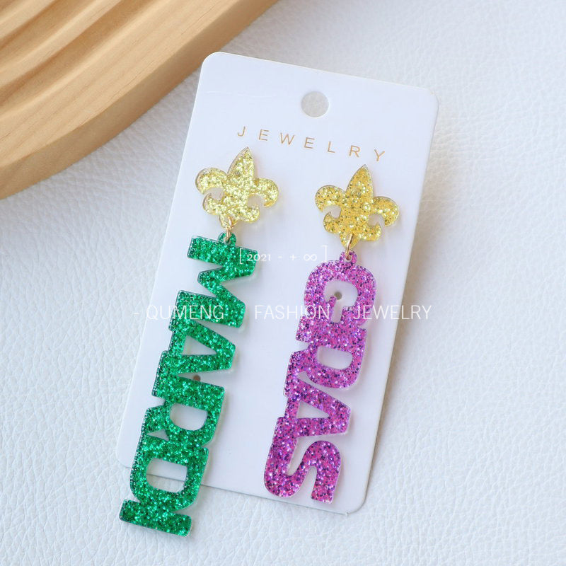 Wholesale Carnival acrylic gold green purple mask party holiday earrings