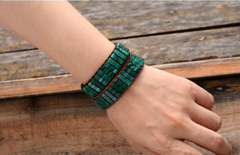 Wholesale Natural Stone Square Tube 4*13MM Leather Beaded Bracelet