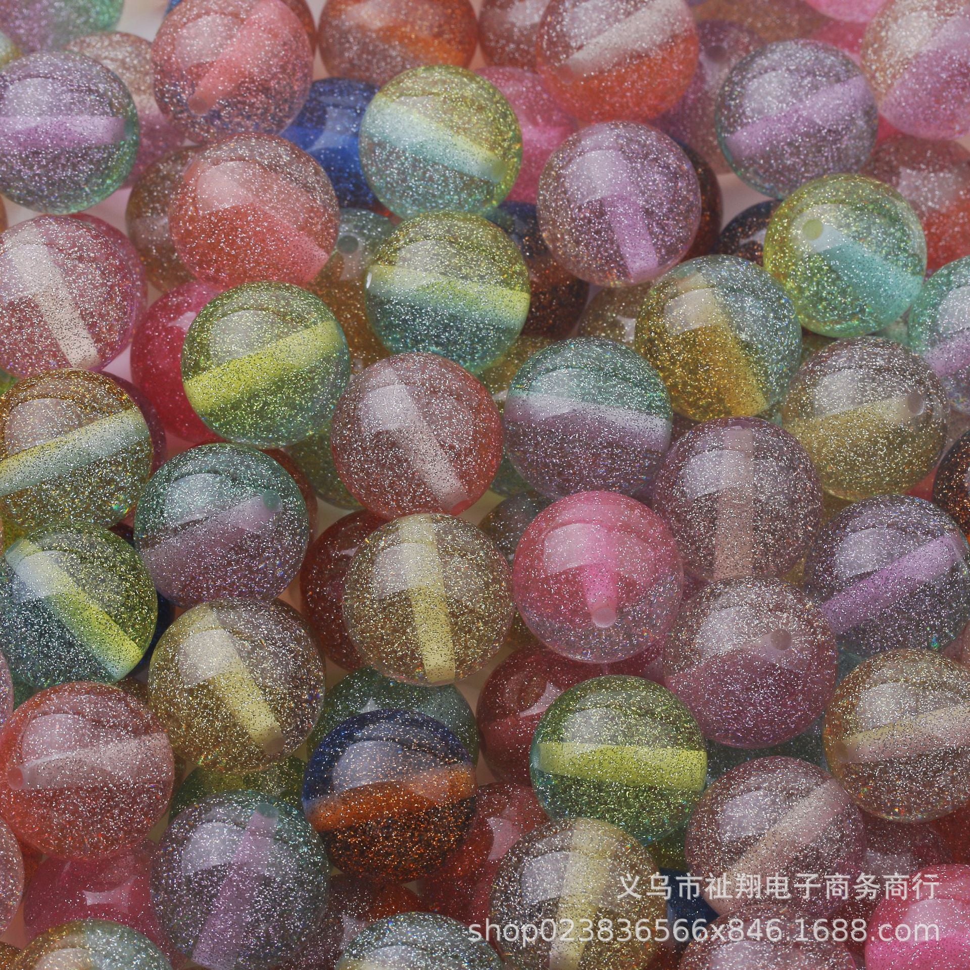 Wholesale 100pcs 20mm Fine Flash Two-color Diamond Sand Resin Straight Hole DIY Beads
