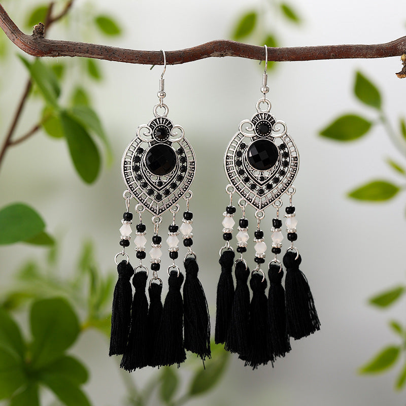 Wholesale Vintage Oval Diamond Tassel Leaf Personalized Earrings