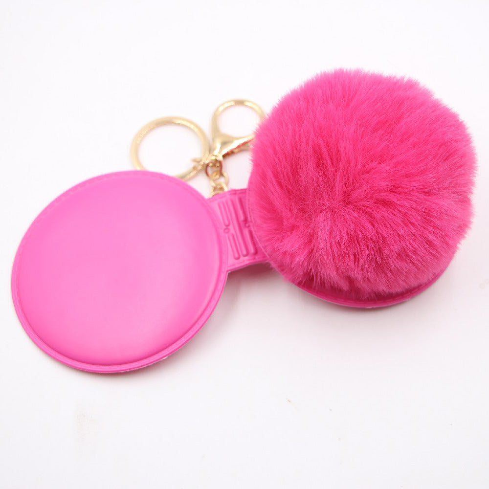 Wholesale Creative Light Gray Leather Pom Pom Mirror Keychain Bag Charm Car Key Accessory For Women Party Gift