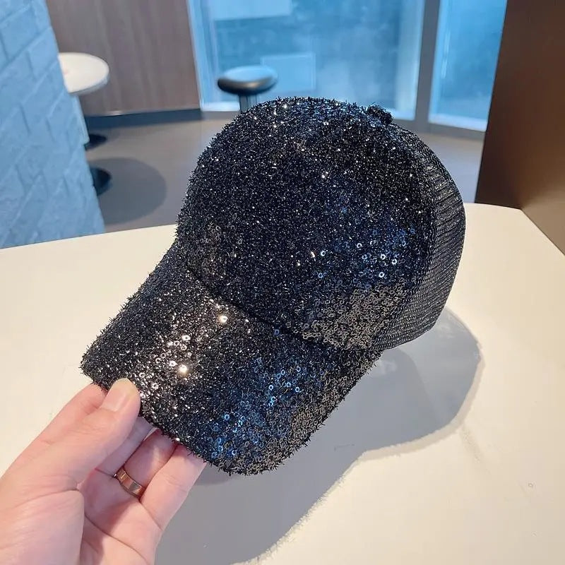 Wholesale Crystal Silk Small Sequin Baseball Net Cap